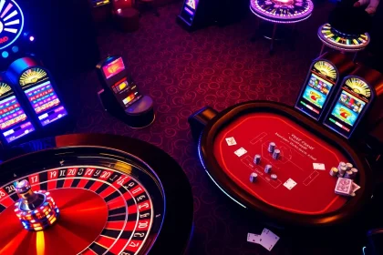 Enjoy high-stakes gaming with 789f ink casino scene depicting vibrant roulette and poker action.