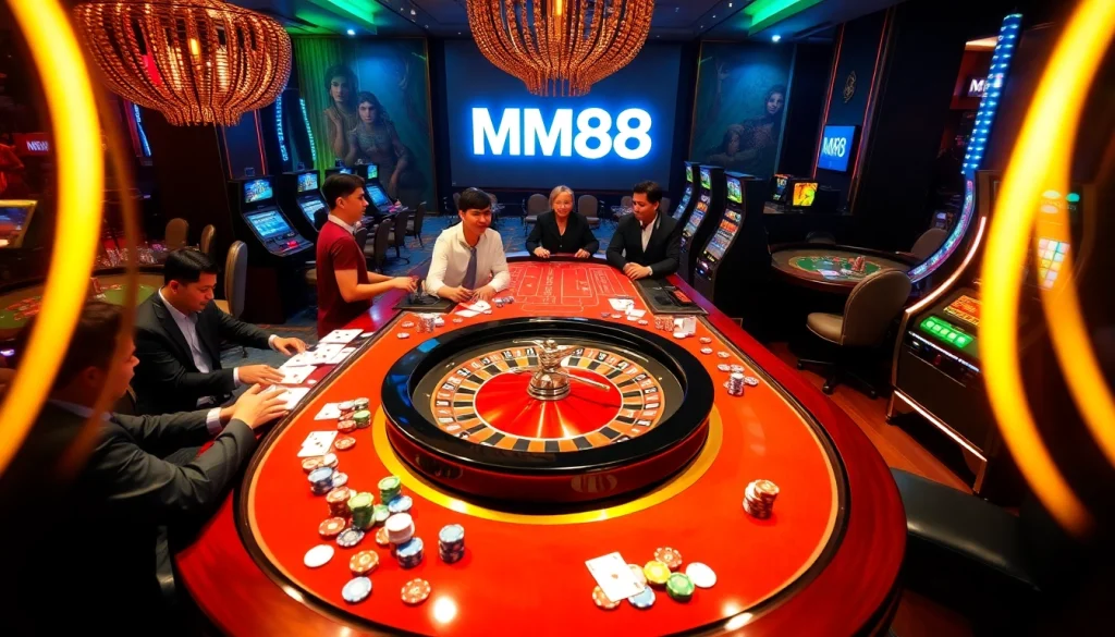 Experience the excitement of MM88 with lively casino games, vibrant poker tables, and thrilling roulette wheels.