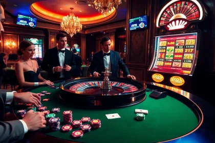 Experience the excitement of a high-stakes casino scene at https://kkwin.fan/ with vibrant roulette tables and players.