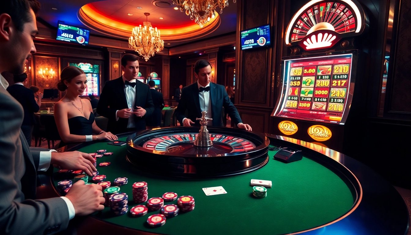 Experience the excitement of a high-stakes casino scene at https://kkwin.fan/ with vibrant roulette tables and players.