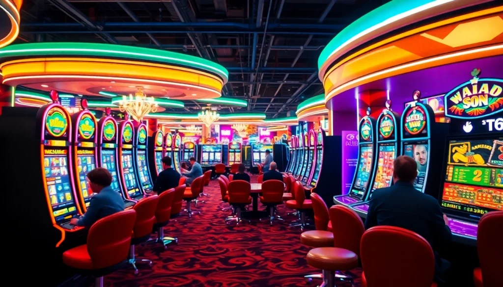 Vibrant scene depicting players enjoying the meilleur casino en ligne atmosphere with engaging games.