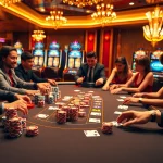 FLY88 blackjack players celebrating a winning hand at an opulent casino table.