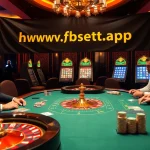 High-stakes poker action at a luxury casino featuring https://fsbet.app/ promotional banner.